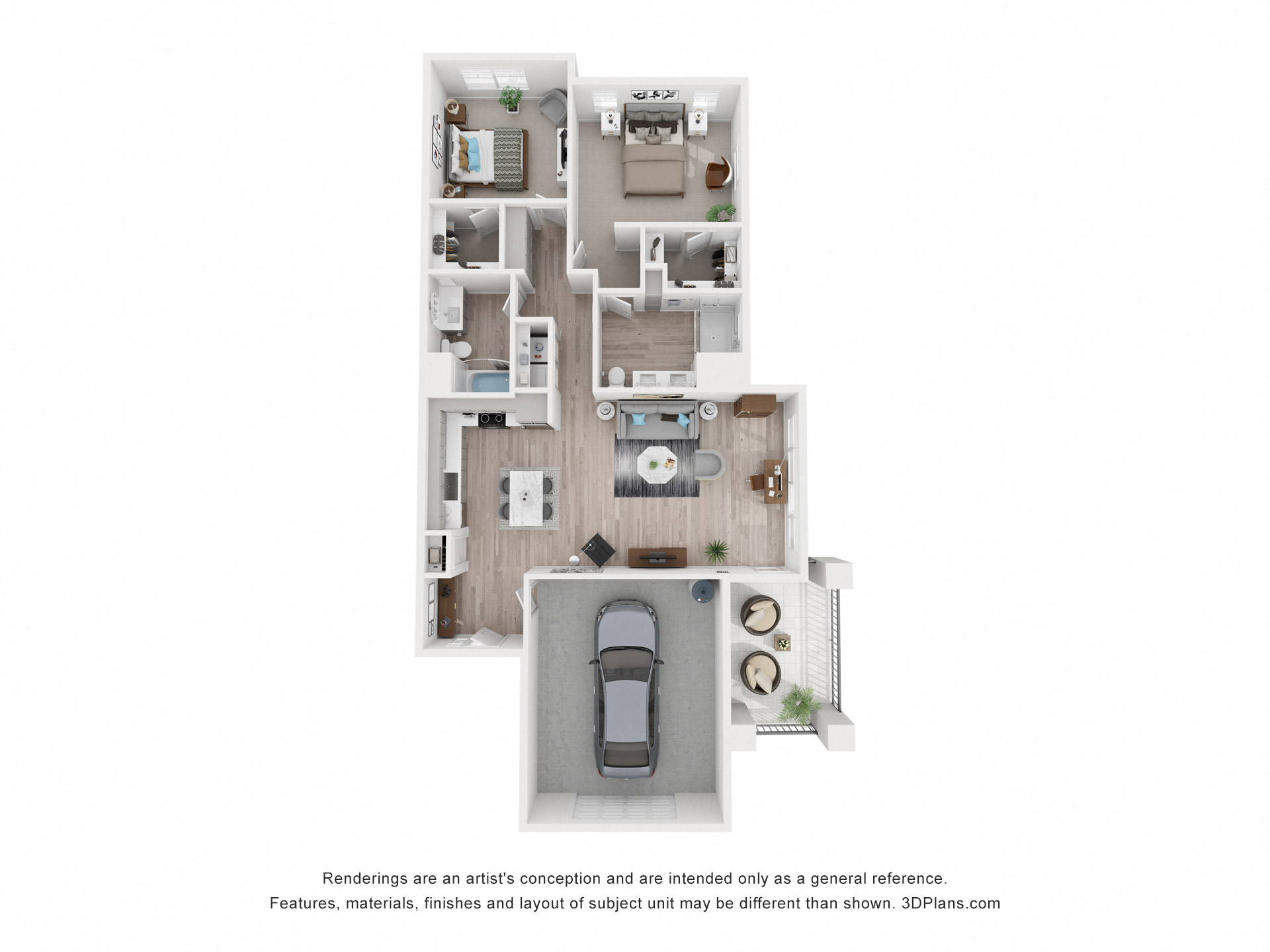 Floor plan for 2 beds, 2 baths, 1396 sqft